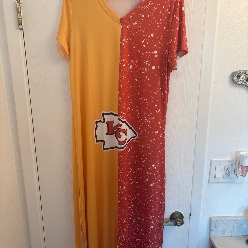 Two-Tone Kansas City Chiefs Red and Gold Asymmetrical Women's Dress